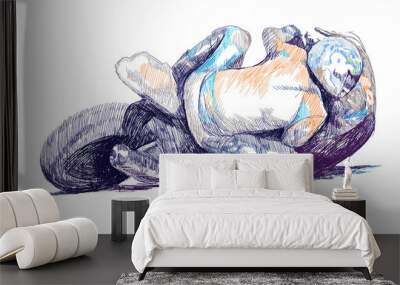 Royal in travel bikes - hand drawing Wall mural