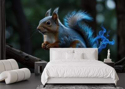 Blue Squirrel in a Forest Wall mural