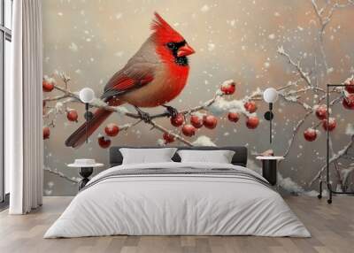 Cardinal in a Winter Wonderland Wall mural