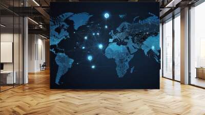 Global Network Connectivity - Digital World Map Wall mural