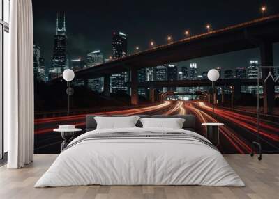 Night Cityscape with Lights Trails Wall mural