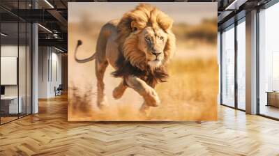 photo lion running with savanna background Wall mural