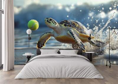 Sea Turtle Catching a Tennis Ball Wall mural