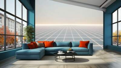 Futuristic glowing grid landscape design with bright horizon in pastel colors Wall mural