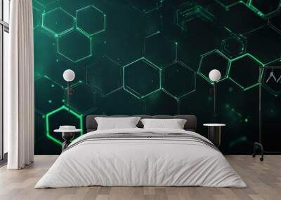 Futuristic green hexagon pattern on abstract digital technology background Wall mural