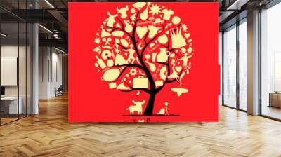 Art tree with spain symbols for your design Wall mural