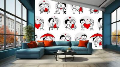 Couple in love kissing, valentine seamless pattern for your design Wall mural