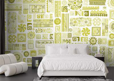 Ethnic handmade yellow ornament, seamless pattern Wall mural