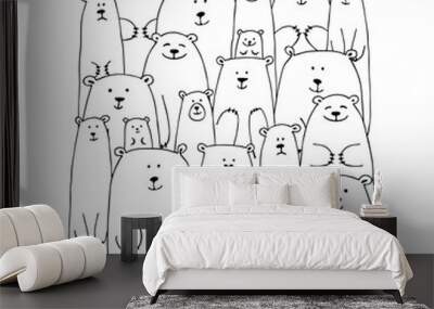 Funny white bears family, sketch for your design Wall mural