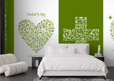 Medicine concept arts made from medical icons - Heart shape, cross, tree. Design for cards, banners, poster, web, print, social media, promotional materials. Vector illustration Wall mural