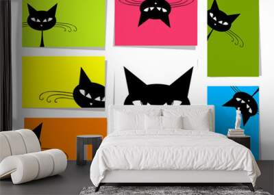 Set of funny cats, 10 cards with place for your text Wall mural