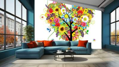 Summer floral tree, heart shape Wall mural