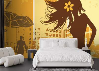 Summer holiday, beautiful woman on the beach Wall mural