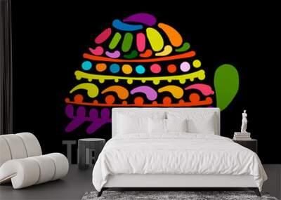 Turtle colorful logo, black silhouette for your design Wall mural