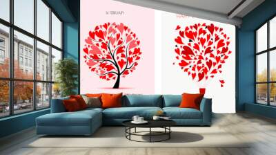 Valentine's day card design. Love Tree, Air Balloon, Heart shape. Wedding set. Wallpaper, flyers, invitation, posters, brochure, voucher,banners. Wall mural