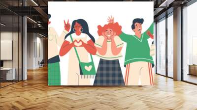 Group of people with different positive emotions flat style, vector illustration Wall mural