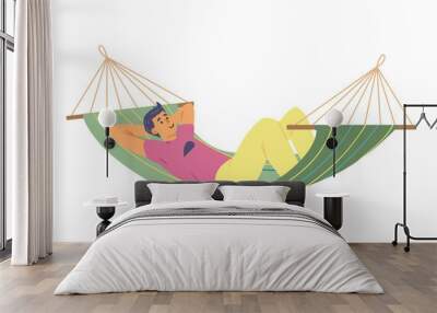 Man relaxing and swinging in hammock, flat cartoon vector illustration isolated. Wall mural