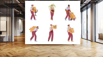 Moving service loaders or porters set, flat vector illustration isolated. Wall mural