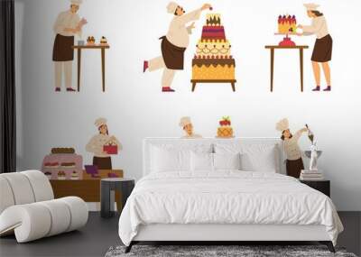 Professional confectioners pastry-cooks, flat vector illustrations isolated. Wall mural