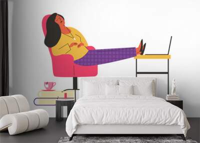 Sedentary lifestyle woman falling asleep flat vector illustration isolated. Wall mural