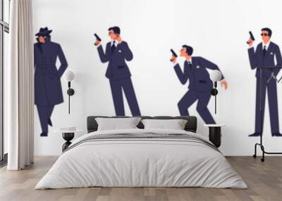 Set of men and women secret agents in different poses flat style Wall mural