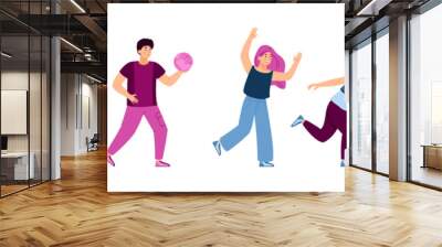 Set of people making bowling throw, flat cartoon vector illustration isolated. Wall mural