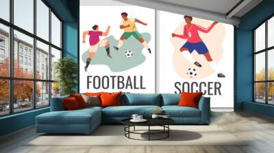 Soccer and football players posters set, flat vector illustration. Wall mural