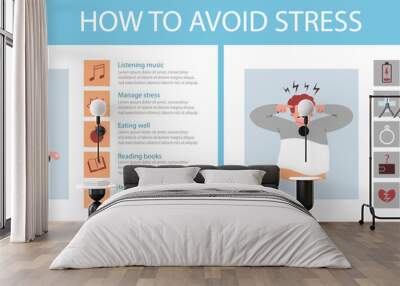 Stress avoid and relief infographic banner or placard flat vector illustration. Wall mural