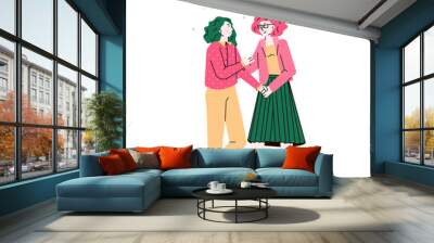 Two young girls best friends together, sketch vector illustration isolated. Wall mural