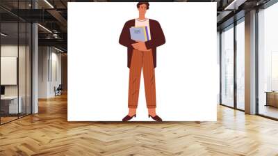 Vector illustration with a office worker holding a folder of documents on a white background Wall mural