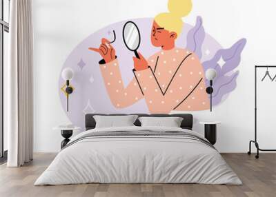 Woman with magnifying glass flat style, vector illustration Wall mural