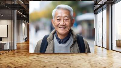 close up portrait standing in the street and happy. Wall mural