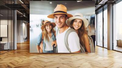 group of people happy expression. traveler and airport concept . Wall mural