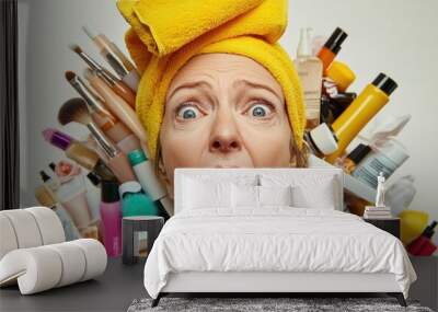 woman and beauty tools and make up Wall mural