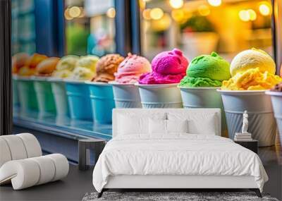 A colorful row of ice cream cups, a sweet delight for summer Wall mural