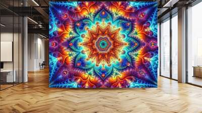 Abstract fractal pattern resembling a mesmerizing kaleidoscope design, fractal, abstract, pattern, geometry, digital Wall mural