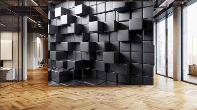 Abstract render of a black geometric cube wall Wall mural