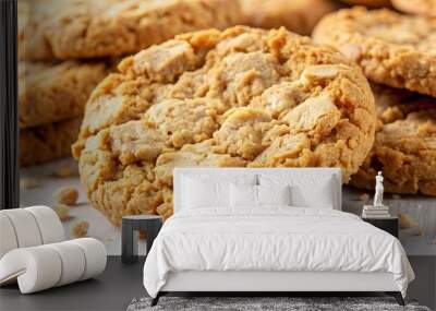 Close up of a delicious whole wheat and oatmeal biscuit crumbled, perfect for a healthy breakfast or snack Wall mural