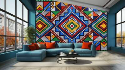 Colorful geometric Ndebele art pattern on South African textile fabric, Ndebele, traditional, art, pattern, South African Wall mural