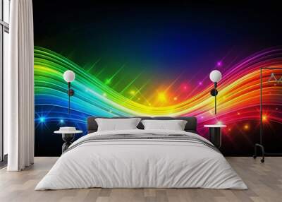 Colorful phosphorescent lines and rainbow colors against a dark background, spectrum, disco lights, neon, vibrant Wall mural