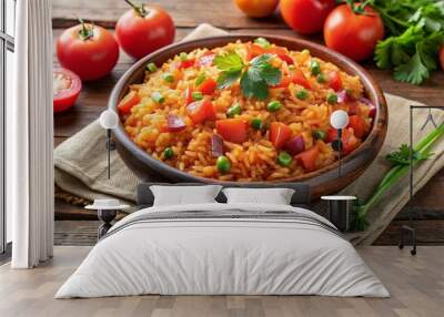 Mexican rice dish with tomatoes and onion in traditional Mexican cuisine Wall mural