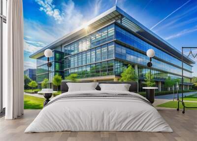 Modern corporate headquarters building with green energy features and eco-friendly design Wall mural