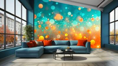 Vibrant summer backdrop featuring bright orange and teal colors with scattered luminous dots Wall mural