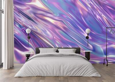 abstract 3D wallpaper of violet flowing metalic waves and shapes Wall mural