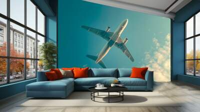 Low angle view of an airplane in the sky Wall mural