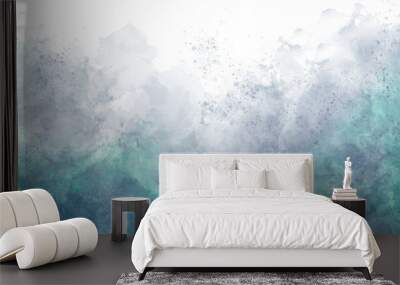 blue green sea sky gradient watercolor background with clouds texture Wall mural