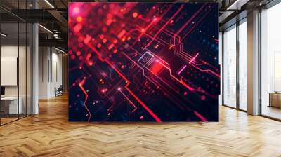 Digital abstract red tech background neural networks Wall mural