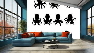 black octopus silhouette swimming in the sea Wall mural