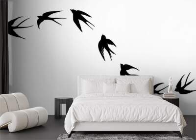 black silhouette or illustration of a swallow Wall mural