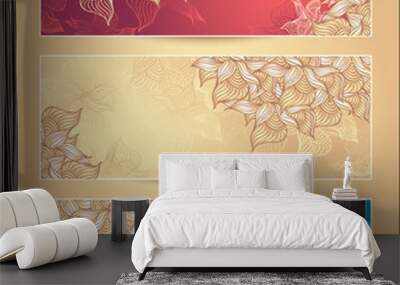 Set Abstract floral banners with flowers shells seaweed Wall mural